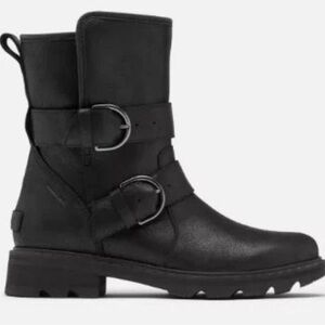 Sorel Lennox Moto Cozy Shearling Lined Boots Black Sz 7.5